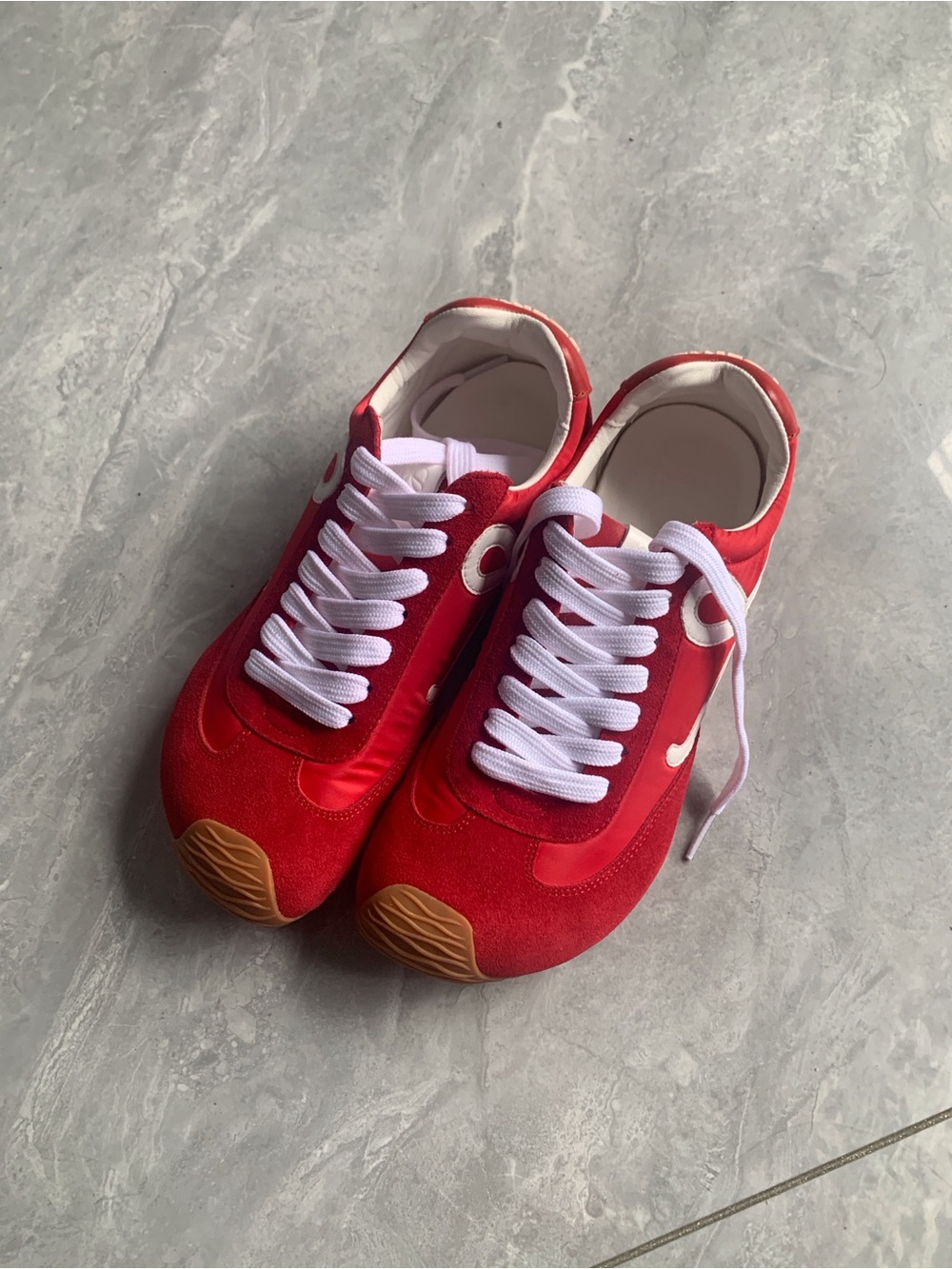 Loewe Red Women's Low-Profile Sneakers with White Laces